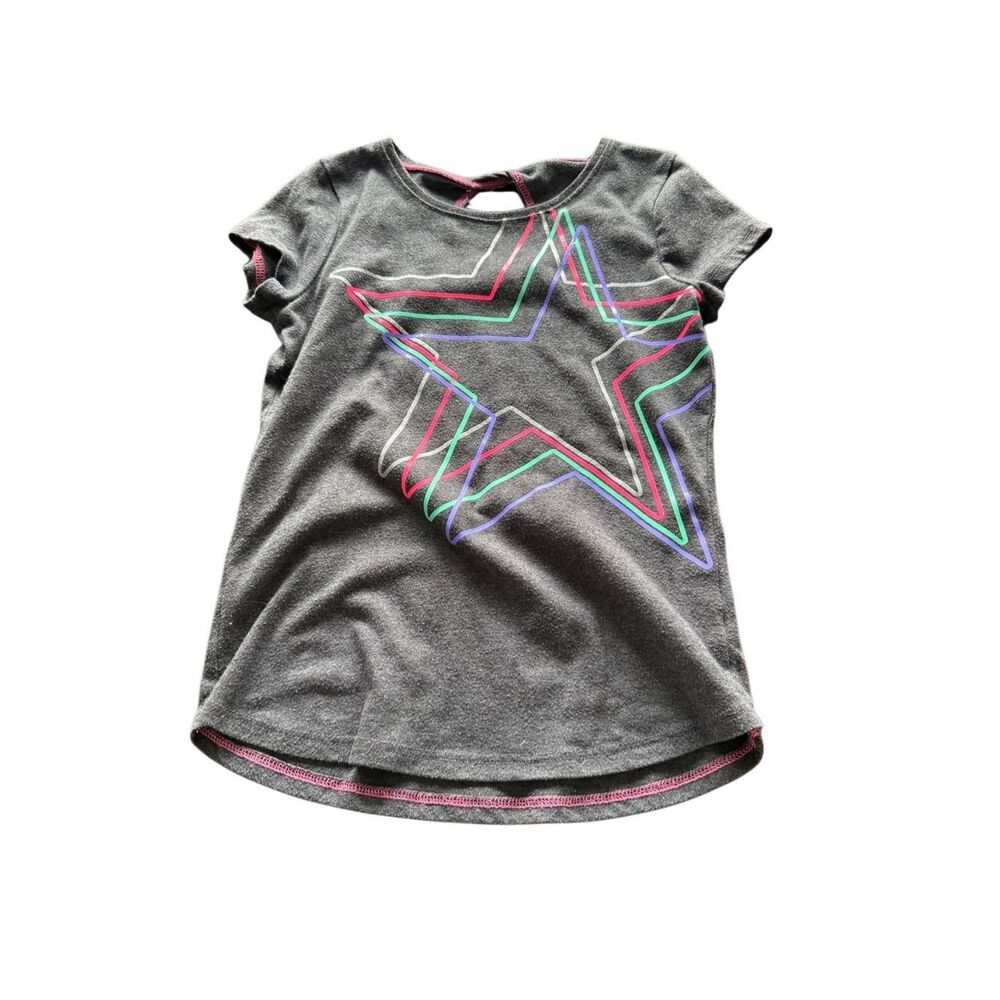 Jumping Beans Active girls Short sleeve tee shirt Sz 6 grey stars open back